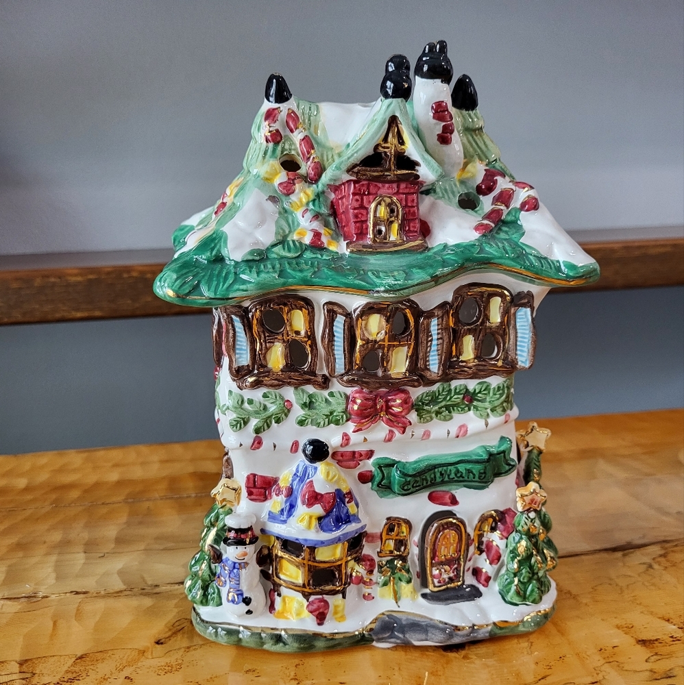 Christmas Dazzle Ceramic Christmas Tea Light House Candy Lane Vintage